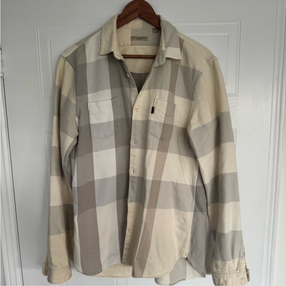 Burberry Beige and Gray Checkered Shirt
